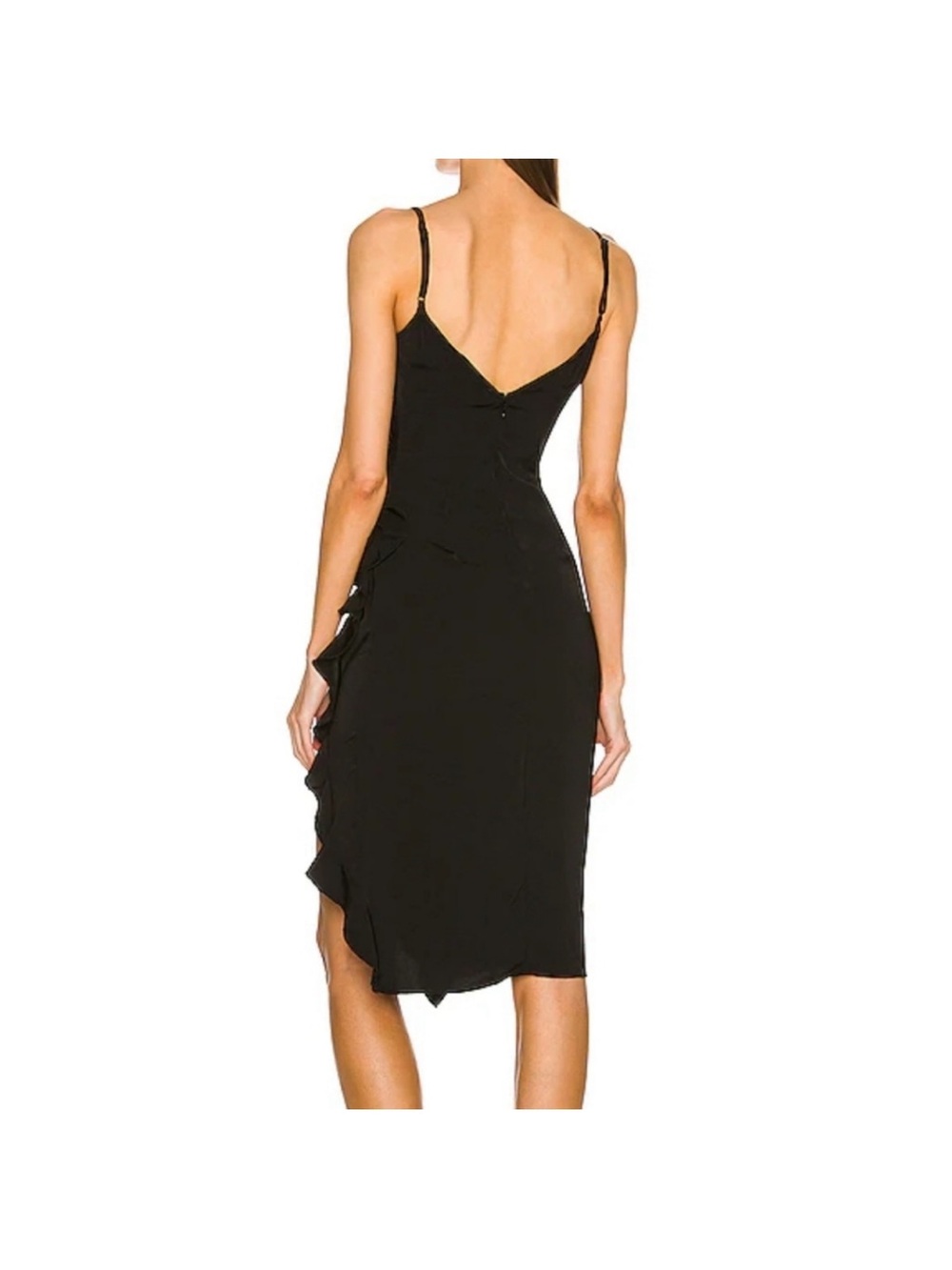 Revolve More to come Natasha dress ruffles asymmetrical midi dress size S black - Picture 2 of 7